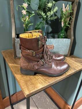 Bussola Trapani Rust Brown Leather Lace-Up Combat Ankle Boots EU 37